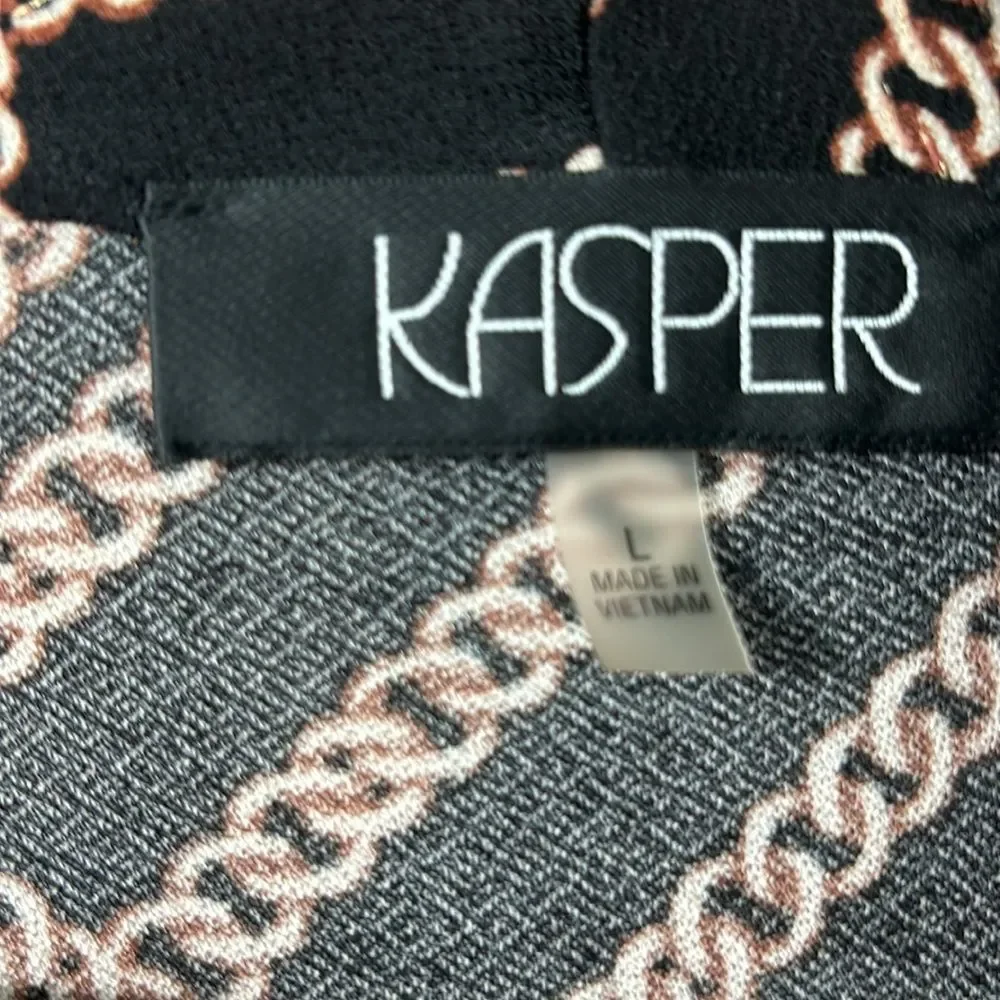 Kasper open cardigan sweater top chain link metallic size large career layering